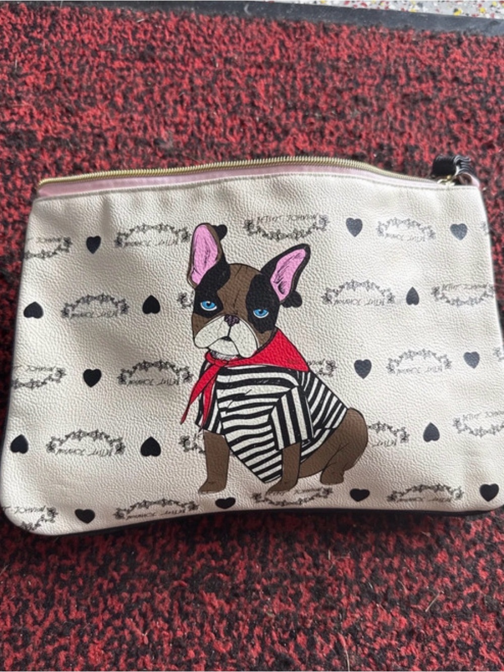 Betsey Johnson French bulldog wristlet zipper pouch